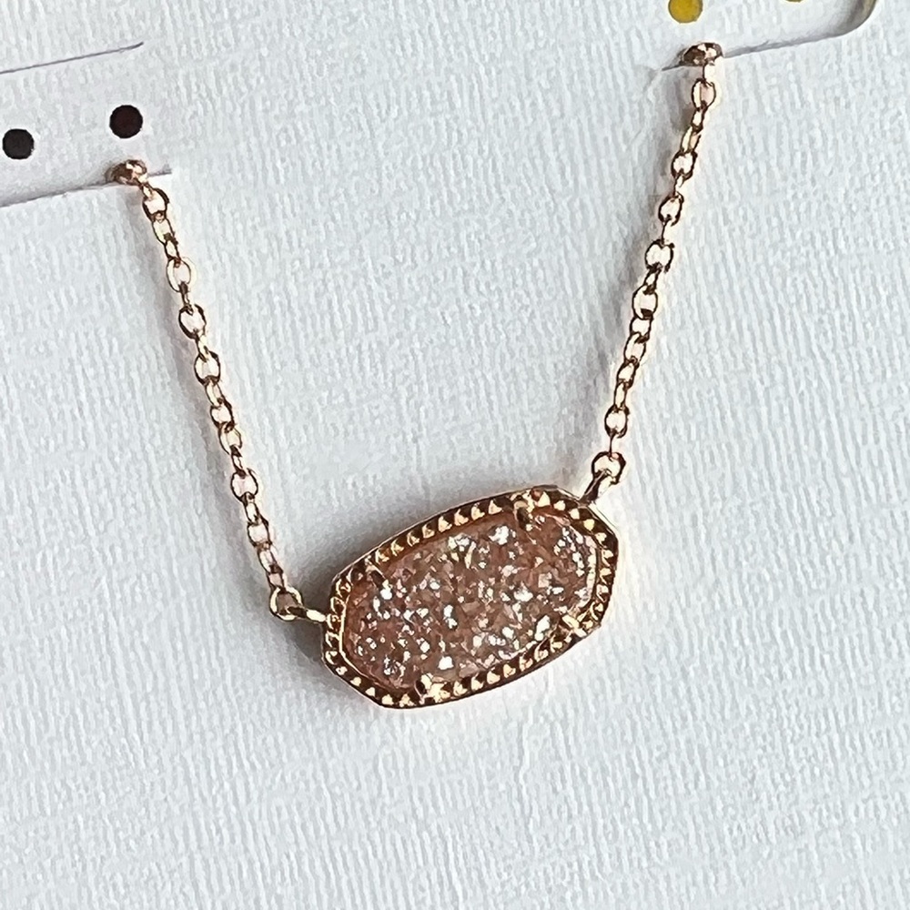 NWT Rare & Retired Kendra Scott Elisa Necklace Sand Drusy Rose Gold So Sparkly!